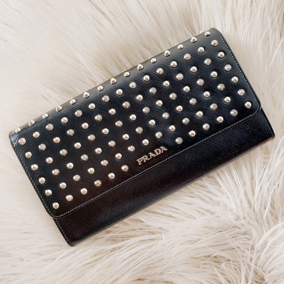 Prada Saffiano Vernice Studded Wallet Clutch - Picture 4 of 8